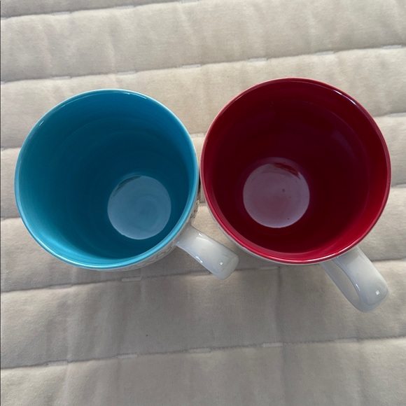 Starbucks Wish and Joy Ceramic Mugs - White with Red and Blue Accents Set of 2 - Picture 2 of 3